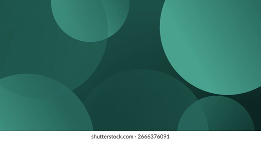 Fondo verde oscuro con Formas circulares superpuestas. El fondo es liso y degradado, con tonos verdes y negros. Fondo de gradiente de Vector de círculos abstractos mínimos	
