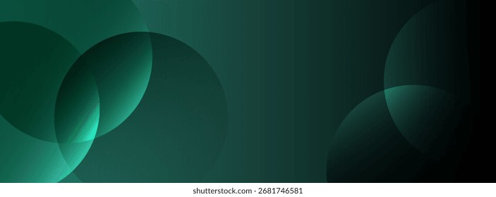 Dark green background with overlapping circular shapes. The background is smooth and gradient, featuring green and black tones. Minimal abstract circles vector gradient background