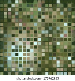dark green background of small squares. geometric shapes. Mosaic texture. Used as a backdrop. Place your text on top