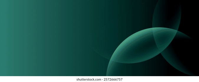 A dark green background with smooth, overlapping circles. The background is green with a gradient texture, creating a modern, abstract style. Minimal abstract circles vector gradient background