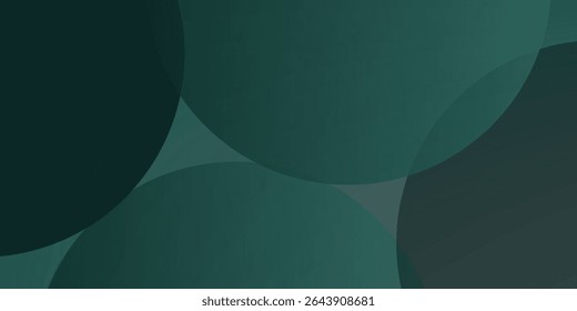 Ein dunkelgrüner Hintergrund mit glatten, überlappenden Kreisen. Der Hintergrund ist grün mit einer Farbverlauf-Textur, wodurch ein moderner, abstrakter Stil. Minimale abstrakte Kreise, Vektorgradientenhintergrund