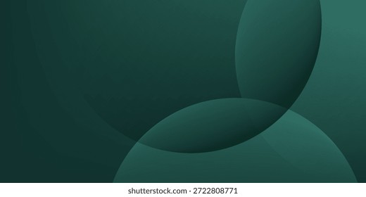 Un fondo verde oscuro con círculos lisos y superpuestos. El fondo es verde con una textura degradada, creando un estilo moderno y abstracto. Fondo de gradiente de Vector de círculos abstractos mínimos