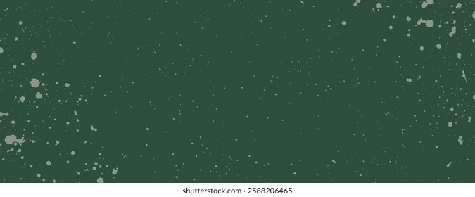 A dark green background with a splattered texture. The background features green speckles, creating a dynamic and artistic style. Aesthetic background vector. Green background.