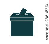 Dark green ballot box with a paper ballot being inserted, symbolizing democracy and voting.