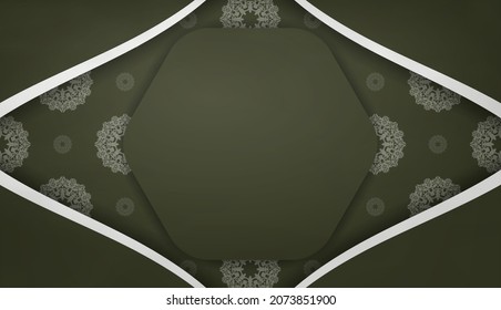 Dark green banner with abstract white ornament and space for your logo or text