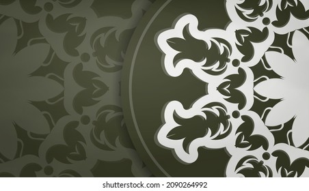 Dark green banner with Indian white ornaments for design under your logo