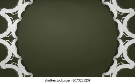 Dark green banner with old white pattern and logo space