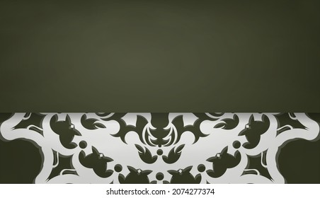 Dark green banner with vintage white pattern for design under your text