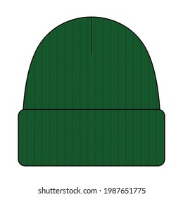 Dark Green Beanie Hat Template Vector on White Background