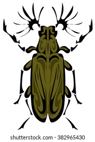 dark green beetle. graphic arts