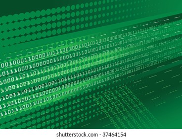 Dark green binary code abstract background with halftone effect