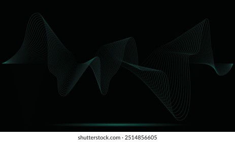Dark green and black abstract background vector design. Sound wave with green and black color gradation, suit for wallpaper, banner, card, invitation, music promotion, tech background, etc