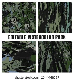 Pacote Abstrato de Aquarela Verde Escuro e Preto