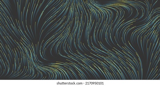 Dark Green, Blue and Brown Moving,Flowing Stream of Particles in Curving, Wavy Lines - Digitally Generated  Futuristic Abstract 3D Geometric Background Design, Generative Art in Editable Vector Format