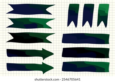 dark green blue colorful art ribbons and arrows set vector