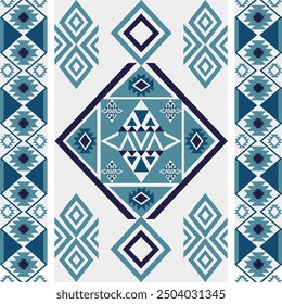 Dark green and dark blue geometric patterns that are traditional, ethnic, Navajo, or Native American Indian. designs for clothing, curtains, carpets, sarongs, Hmong, and fabric edges