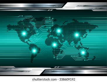 Dark green blue Light Abstract Technology background for computer graphic website internet and business.circuit.vector illustration.infographics. motion move.neon. pixel, Padlock, World Map, Global