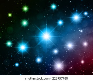 Dark green blue red Defocused Light, Flickering Lights, Vector abstract festive background with bokeh defocused lights. universe, galaxies, stars. 