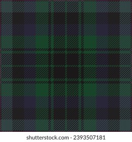 Dark green and blue tartan plaid. Scottish pattern fabric swatch close-up. 