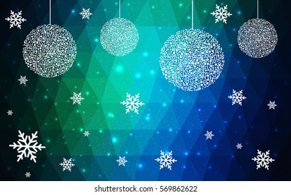 Dark green, blue vector christmas polygon background. Low poly Illustration consisting of triangles with snowflakes. Texture, seamless background of New Year celebration.