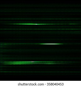 Dark green blurred background with binary code in vector. Horisontal number