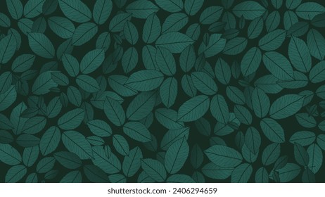 Dark green botanical vector background with branches and leaves. Botanical card, poster, banner, cover, wallpaper