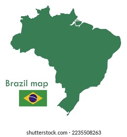 dark green Brazil map vector with national flag.