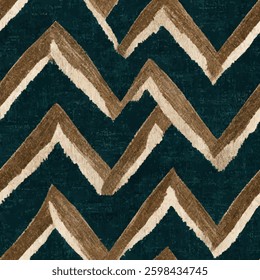 Dark green and brown chevron pattern grunge lines ikat pattern, striped seamless pattern, Vector illustration background for print the paper.