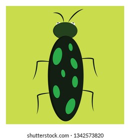 Dark green bug with light green dots vector illustration on white background 