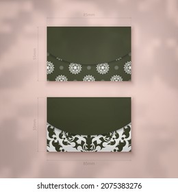 Dark green business card with mandala white ornament for your personality.