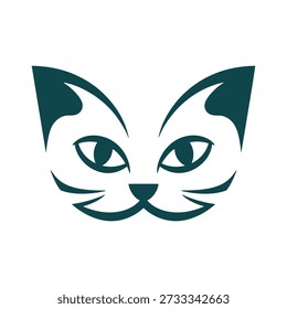 Dark green cat face logo on with simple design