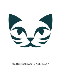 Dunkelgrünes Katzengesicht Logo auf mit stilisierten Funktionen und Whiskern
