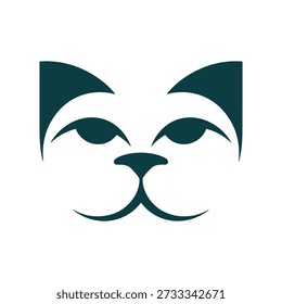 Dunkelgrünes Katzengesicht-Logo mit Ohren und Whiskern