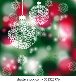 Dark and green Christmas background with two silver balls
