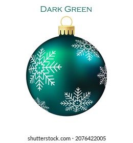 Dark green Christmas tree toy or ball Volumetric and realistic color illustration