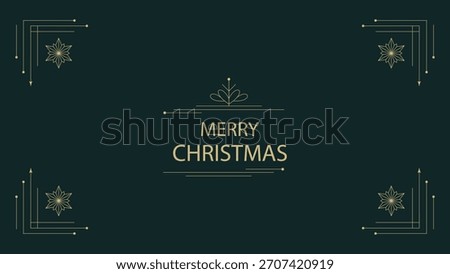 Dark green Christmas vector background frame; Gold line art  deco border corner; Elegant holiday greeting illustration
