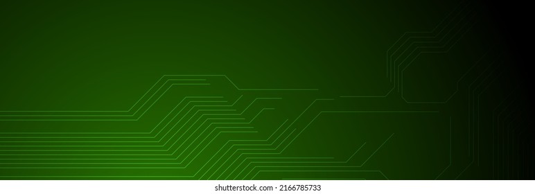 Borde técnico de las líneas de chip de la placa de circuito verde oscuro. Diseño de banderas de vectores de tecnología