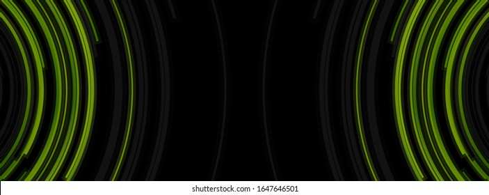 Líneas circulares verdes oscuras abstraen el fondo de la tecnología futurista. Diseño de pancarta vectorial