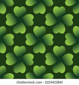 Dark green clover leaves vector seamless pattern. Nature spring background. Irish traditional St. Patrick's day design element.