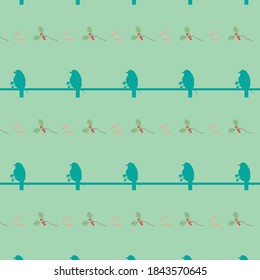 dark green color bird patterns and leaves on green background vector