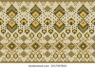 Dark green color Cotton rhombus argyle knit texture geometric vector seamless. Christmas Winter seamless knitted pattern. Rug knitwear fabric print. Holiday christmas fabric knitting pattern