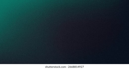 Dark green color gradient grainy background, illuminated spot on black, noise texture effect, wide banner size.