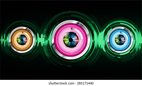 dark green color Light Abstract Technology background for computer graphic website internet and business. circuit. vector illustration. infographics. eye eyeball. wave. beam. ray