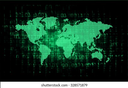 Dark green color Light Abstract Technology background for computer graphic website internet and business. circuit. vector illustration. infographics. motion move blur.neon. pixel. World Map, Global