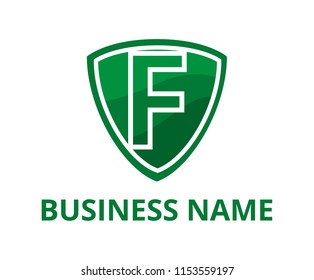 dark green color simple triangle shield logo graphic design with modern clean style for protection or security company with initial type letter f on it