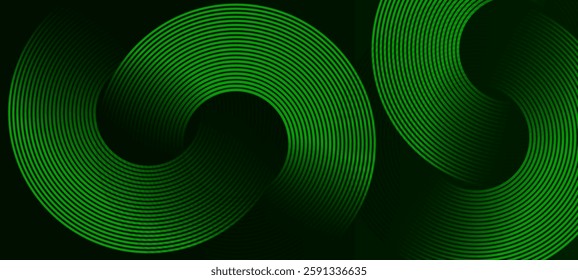 Dark green colour abstract gradient background with glowing rounded shapes lines design background vector illustration. Dynamic shapes composition futuristic technology Luxury pattern. 
