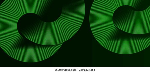 Dark green colour abstract gradient background with glowing rounded shapes lines design background vector illustration. Dynamic shapes composition futuristic technology Luxury pattern. 
