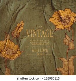 dark green congratulation vintage vector  background with drawing flowers