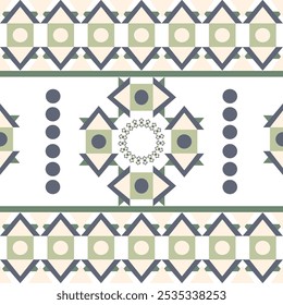 Dark green, cream, and white geometric vector patterns that are traditional, ethnic, Navajo, or Native American Indian. Design for clothing, curtains, carpets, sarongs, Hmong, and fabric edges.