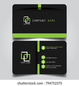 Dark Green creative modern name card and business card with horizontal standard size vector illustration template.